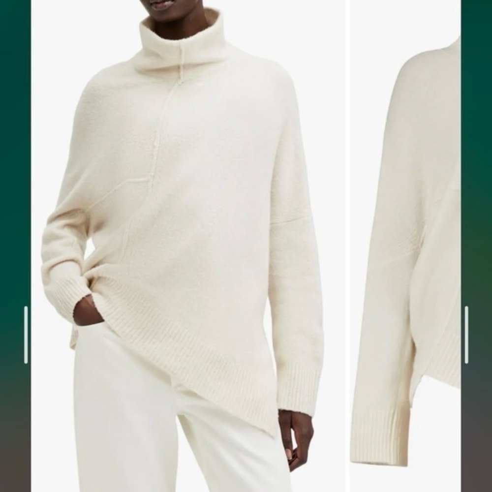 AllSaints Lock Roll Neck Asymmetric Sweater in Chalk White Size XS